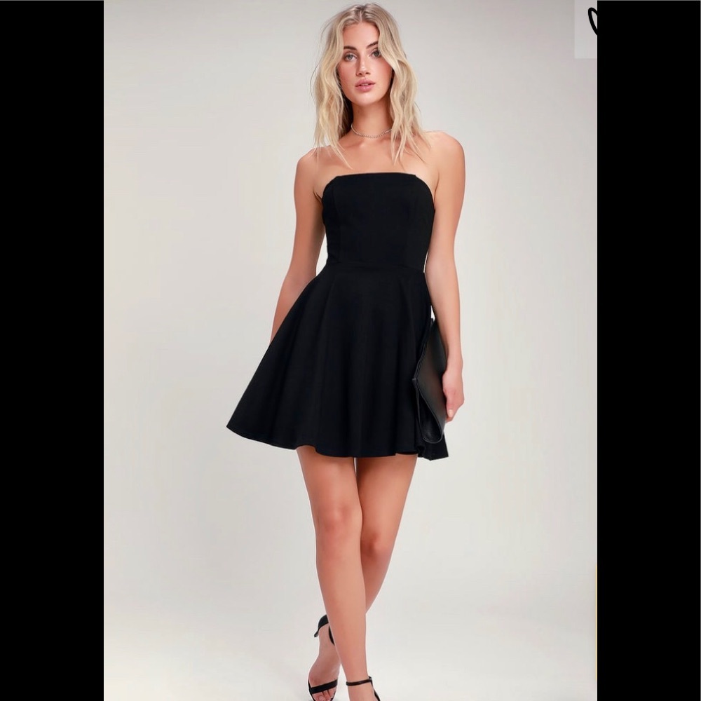 La Rok Luxe Black flared strapless mini dress Sm